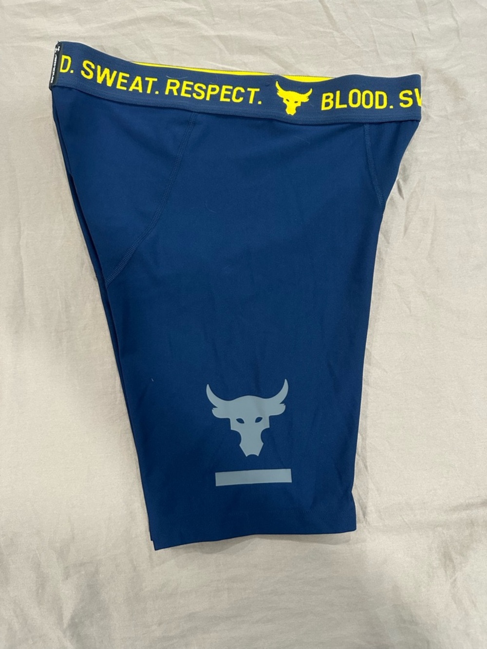 Project Rock NWOT Navy Compression Shorts with Yellow Waistband - Men